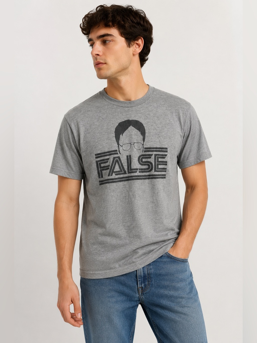 The Office Dwight Schrute “FALSE” Graphic T-Shirt Gray Men’s Approx. Medium